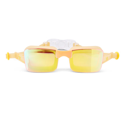 Velocity Swim Goggles in Volt showing a sleek gold frameless lens and gold colored  silicone gasket and strap