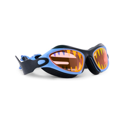 angled view of Covert Chomp in Deep Cover showing printed shark teeth around the lens, and a shark bite red lens