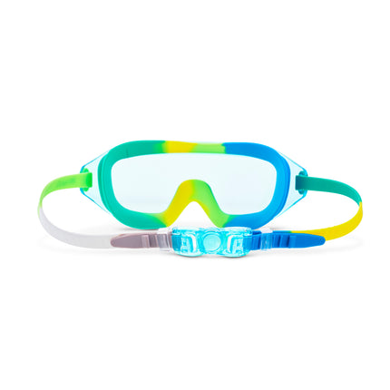 back view of Hologram Swim Goggles in Cyber Green showing the strap and back clip