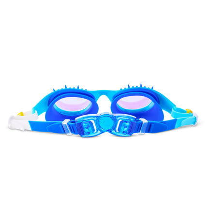 back view of Jurassic Dive Kids Swim Goggles in seafoam spike showing strap and back clip