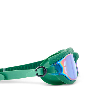 close-up view of Streamline Swim Goggles in current green showing textured frame and mirrored lens