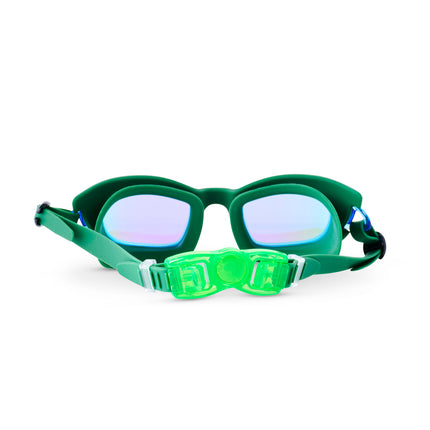 back view of Streamline Swim Goggles in current green showing adjustable strap and back clip