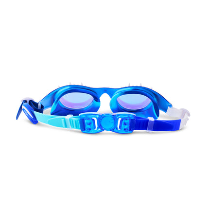 back view of Shark Surge Kids Swim Goggles in great white strike showing strap and back clip