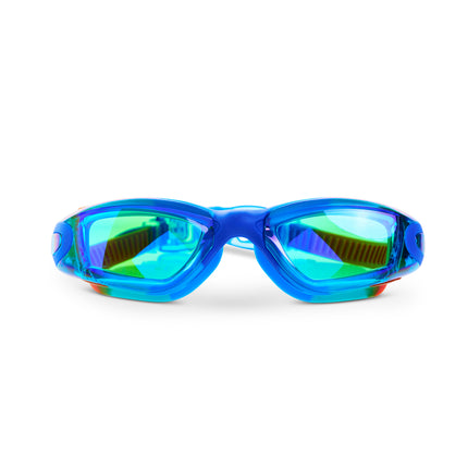 Voyage Swim Goggles in Trail Blaze all silicone swim goggles showing swirled blue, green and red silicone frame and green tinted lens