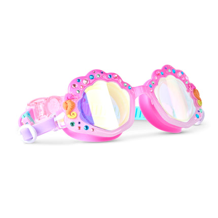 angled view of enchanted shoreline in shimmer seashell showing rhinestones and seahorse decals 