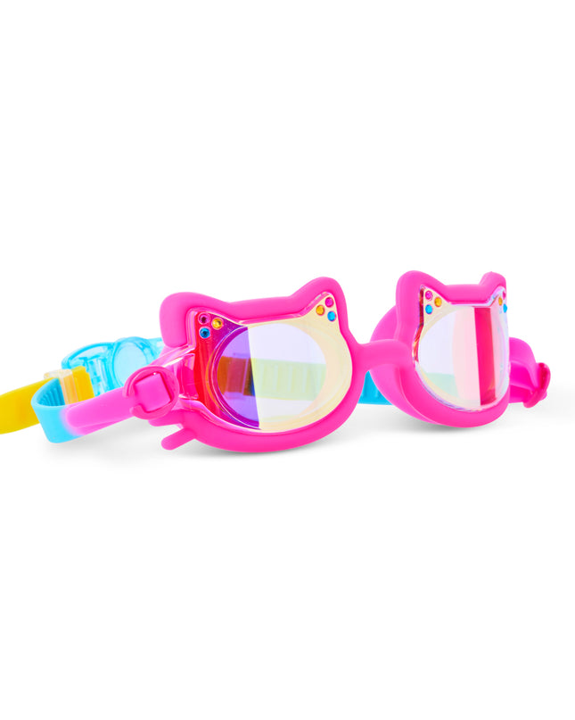 Angled view of Flexi Feline Jelly Beans Pink swim goggles with cat ears