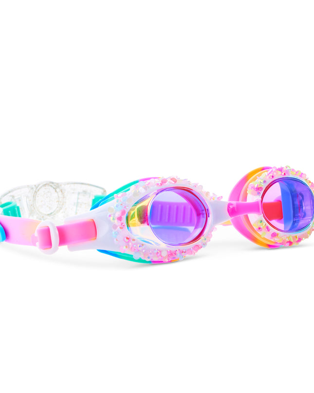Angled view of Gelato Ice Sparkle Sherbet swim goggles with rhinestone frame