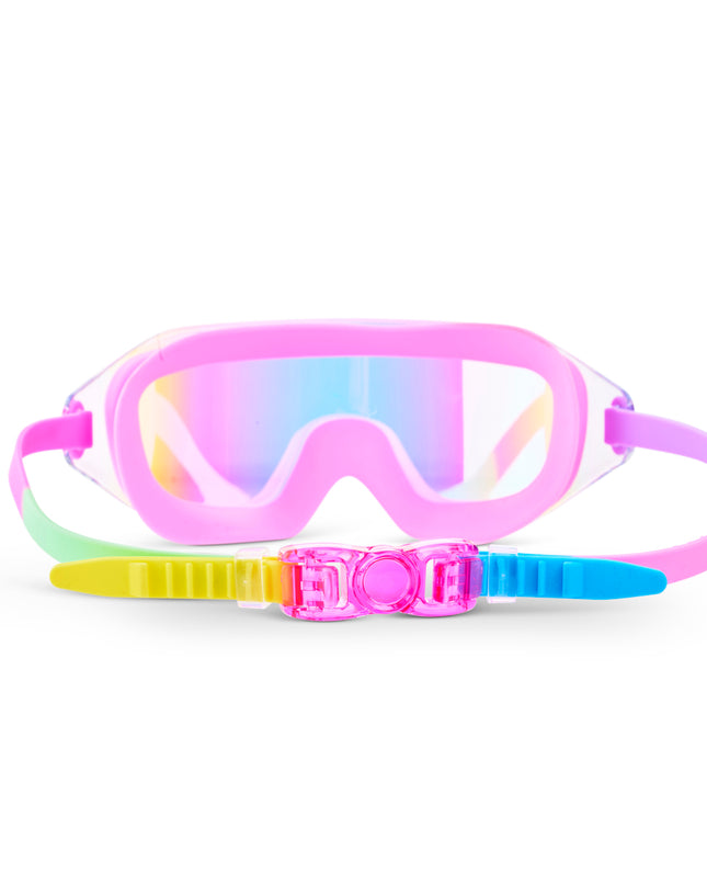 back of Hologlow Kid's Swim Goggles in Bubblegum Beam showing the strap and back clip