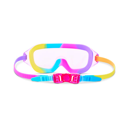 back view of Hologlow Kid's Swim Goggles in Hyper Rainbow showing strap and back clip