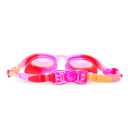 back view of Love Sparkle Kids Swim Goggles in Mango Muse showing back clip and strap