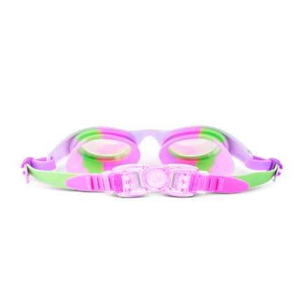 back view of Love Sparkle Kids Swim Goggles in Passion Purple showing strap and back clip