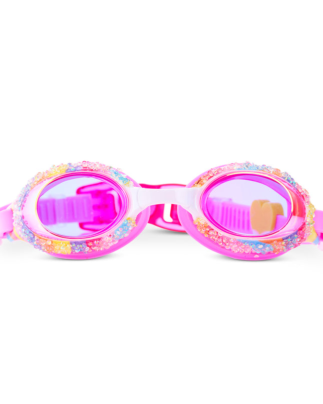 Crystal Pop swim goggles in Candy Quartz with rainbow crushed rhinestones