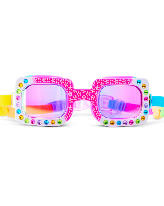 Pretty Girl Poppy swim goggles in Petal Pop Pink with floral print and rhinestones