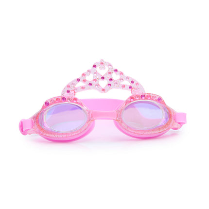 royal crown kids' swim goggles in princess pastel pink showing crown and rhinestone detail