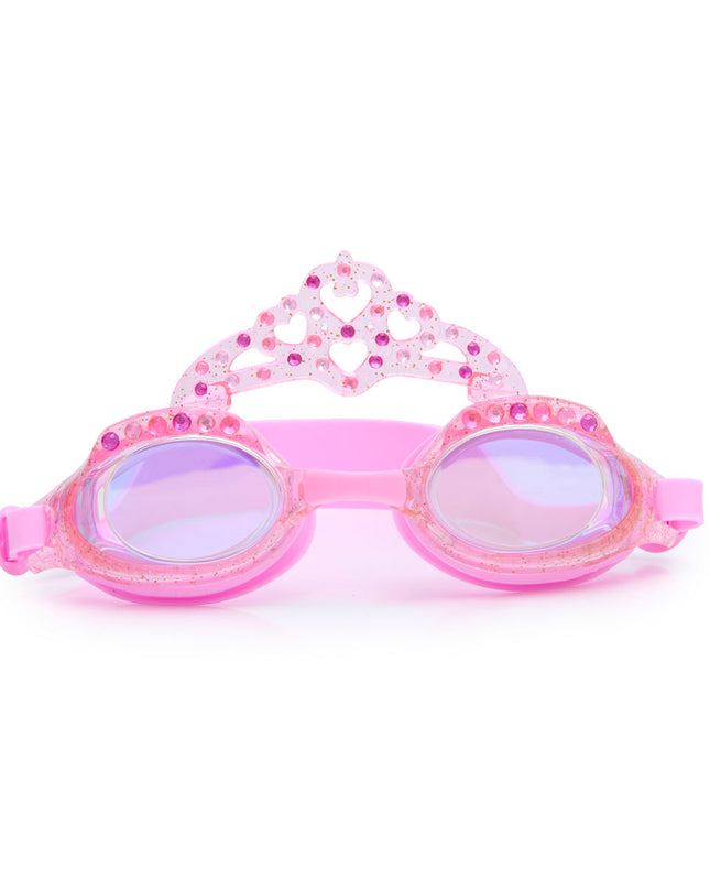 royal crown kids' swim goggles in princess pastel pink showing crown and rhinestone detail