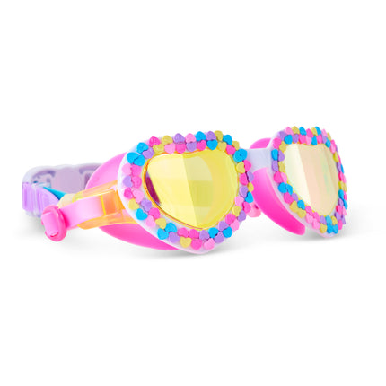 angled view of color me smitten in rainbow crush showing heart decorations and lens
