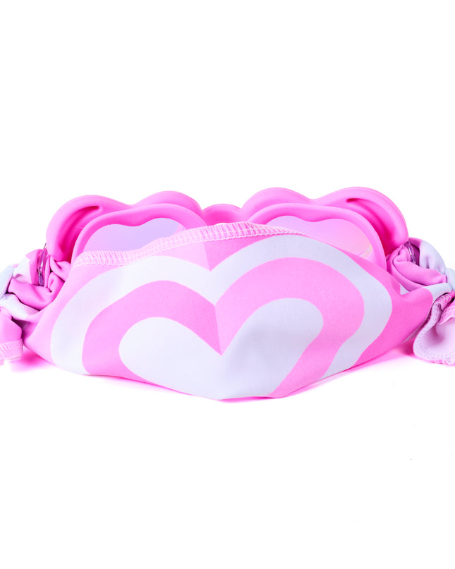 Back view of Soft Crush Pink Wish heart-shaped swim goggles showing adjustable easy-on soft strap design