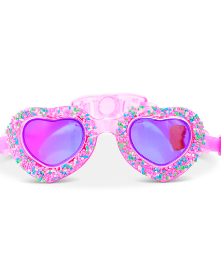 Sprinkle Heart heart-shaped swim goggles with faux rainbow sprinkles