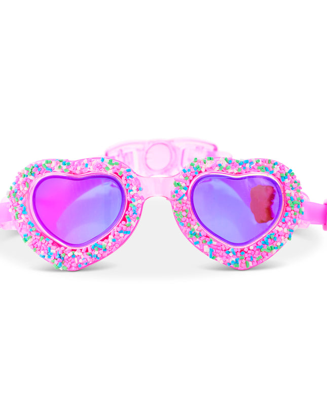 Sprinkle Heart heart-shaped swim goggles with faux rainbow sprinkles