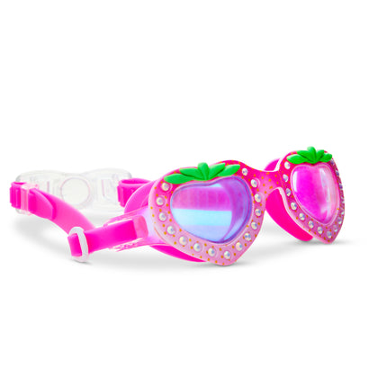 strawberry splash swim goggles in berry pink as seen on news12