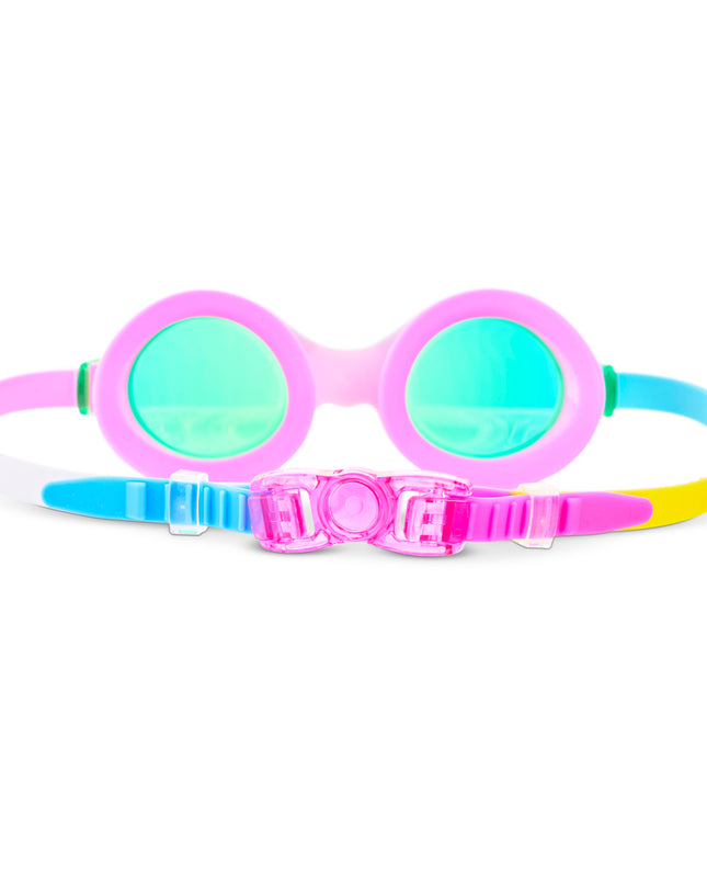 Back view of Sunrise Sparkle swim goggles showing strap and back clip