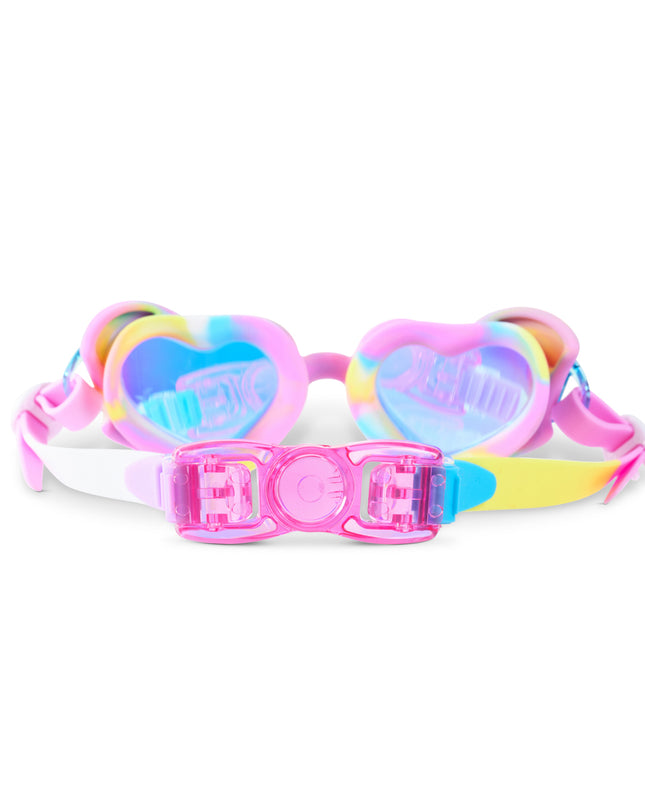 Back view of Swirl Me Up Sugar Loop heart-shaped swim goggles showing adjustable strap and back clip closure