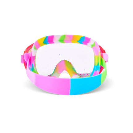 back view of Crystal Current Swim Mask in Magenta Mix showing rainbow silicone gasket and strap