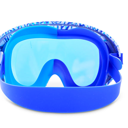 Dino Dash Swim Mask in Bronto Blue showing blue gasket and strap