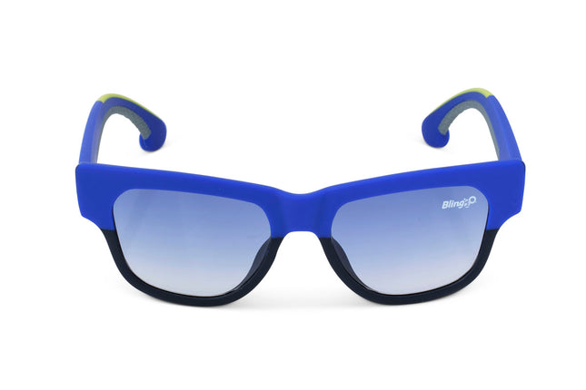 fire island kids' sunglasses in royal sun rays showing wayfarer shaped sunglass frame in a royal blue and black colorway