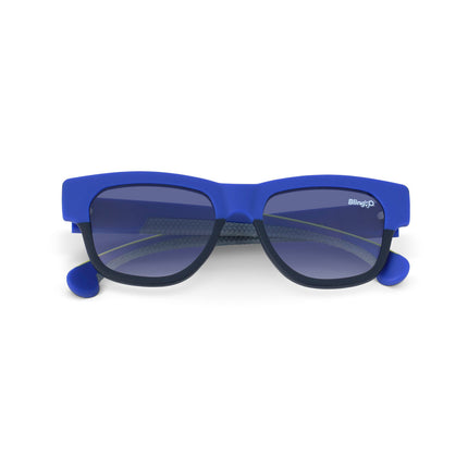 fire island kids' sunglasses in royal sun rays showing wayfarer shaped sunglass frame in a royal blue and black colorway