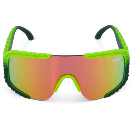 gulf shore kids' sunglasses in gator glare green showing gator textured arms and frame and reflective lens