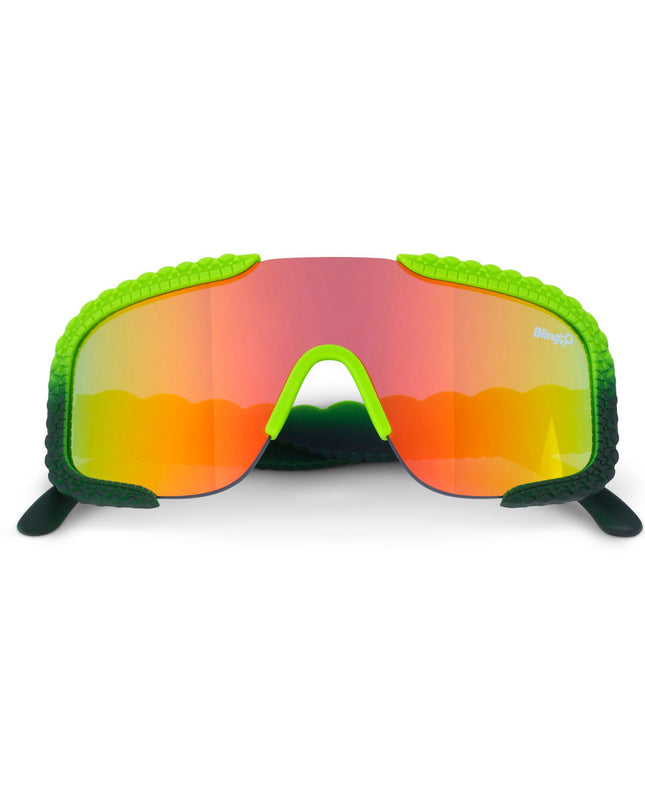 gulf shore kids' sunglasses in gator glare green showing gator textured arms and frame
