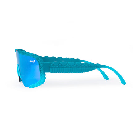 side product shot of gulf shore kids' sunglasses in siesta sea featuring a vibrant blue color and crocodile-inspired texture