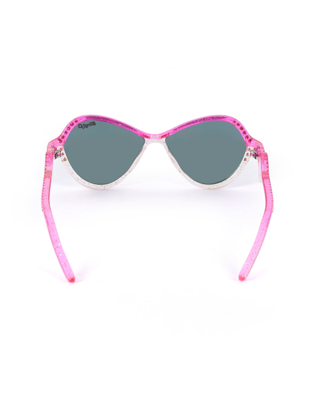 back product shot of heart beach kids' sunglasses in rosa romance showing a pink and white frame 
