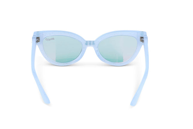 back view of malibu beach kids' sunglasses in bay blue showing baby blue frame