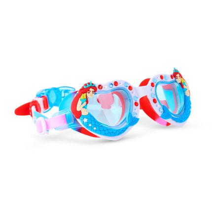 angled view of mystical creatures kids swim goggles in free as a mermaid featuring rhinestones and lady of liberty mermaid 