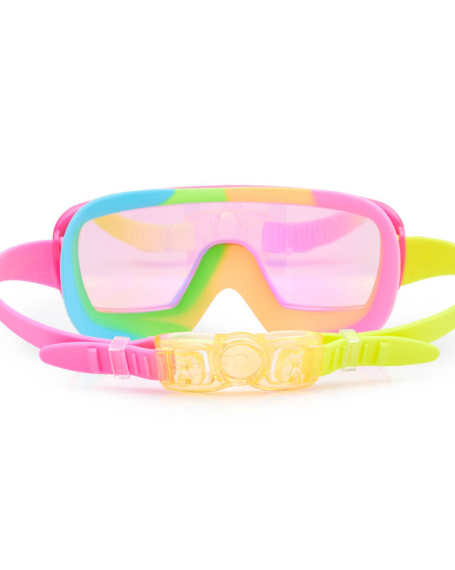 back view of chromatic swim goggles in spectro strawberry showing strap and back clip