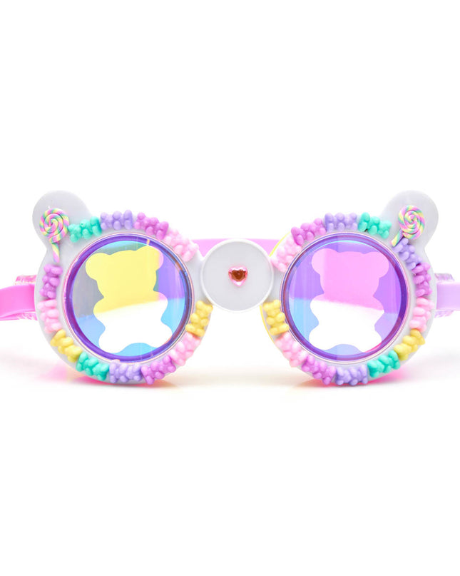 gummy bear kids' swim goggles in lollipop showing 3D gummy bears and a gummy bear screen print