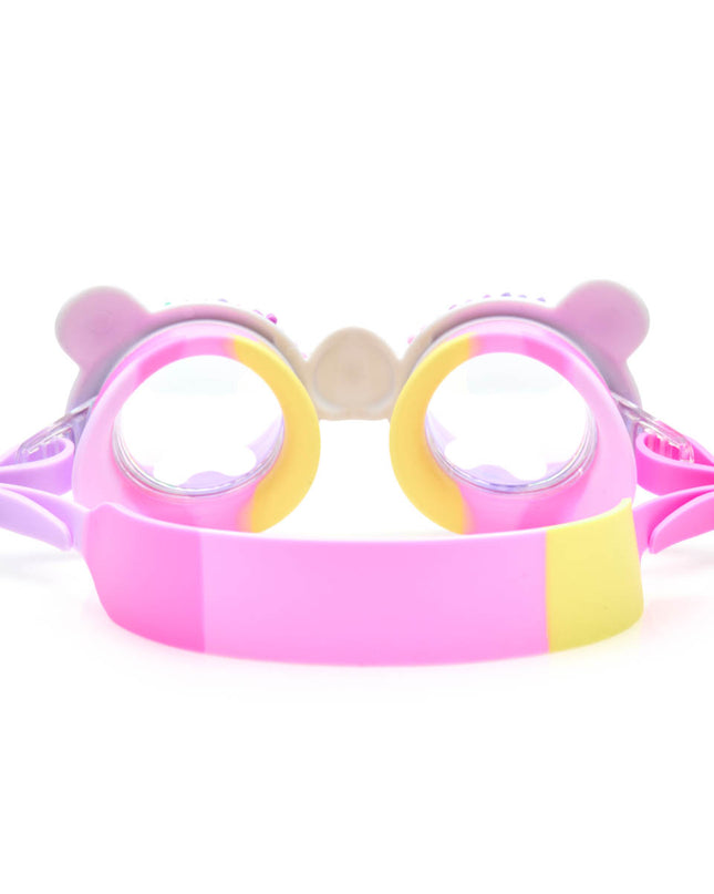 back view of gummy bear kids' swim goggles in lollipop showing strap