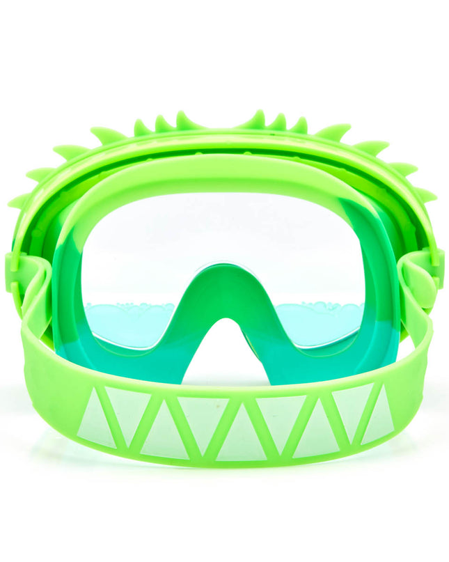 back view of dragon kids' swim mask in green glider showing strap detail